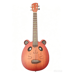 Ozici Cartoon Style 21 Inch Four String Peach Blossom Wood Electric Guitar - Brown