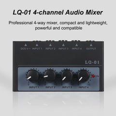 Ultra Low Noise 4 Channel Mixer 4 Input 1 Output DC 5V Portable Mini Audio