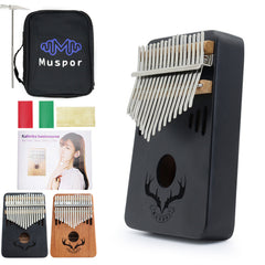 Muspor 17 Key Peach Blossom Wood Thumb Fiddle Karimba - Sound Hole Reindeer Antlers