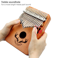 Muspor 17 Key Peach Blossom Wood Thumb Fiddle Karimba - Sound Hole Reindeer Antlers