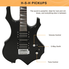 Glarry 36inch Burning Fire Style Electric Guitar - Black