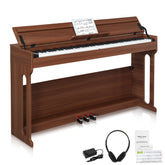 Ozici 88 Key Standard Full Weighted Keyboards Digital Piano with Furniture Stand, Audio and MIDI Bluetooth, Triple Pedals, Headphone,for Black Walnut color
