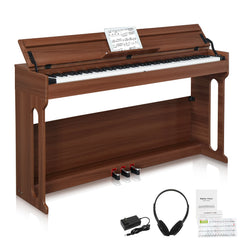 Ozici 88 Key Standard Full Weighted Keyboards Digital Piano with Furniture Stand, Audio and MIDI Bluetooth, Triple Pedals, Headphone,for Black Walnut color