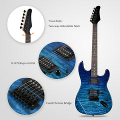 Ozici 39in Electric Guitar H-H Pickups Trans Blue suit for Heavier Rock