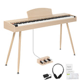 Ozici 88 Key Standard Full Weighted Keyboards Digital Piano with Metal Stand, Power Adapter, Triple Pedals, Headphone,for All Experience Levels Natural Technology Wood Color