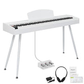 Ozici 88 Key Standard Full Weighted Keyboards Digital Piano with Metal Stand, Power Adapter, Triple Pedals, Headphone,for All Experience Levels White