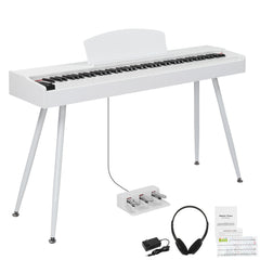 Ozici 88 Key Standard Full Weighted Keyboards Digital Piano with Metal Stand, Power Adapter, Triple Pedals, Headphone,for All Experience Levels White