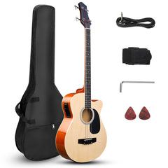 Ukscs 4 String Acoustic Bass Guitar, Full Size Bass Guitar Kit with Portable Guitar Bag, Premium Cable, Wrench, Strap, Plectrum (Natural)