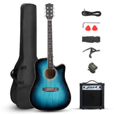 Ukscs 41-inch basswood top matte binding folk guitar, equipped with 10W amplifier, gig bag, tuner and other accessories, blue rubbed