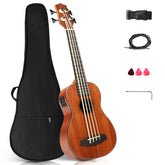 Ukscs 30-inch ukulele bass mahogany body with EQ, comes with cotton bag, capo, strap, picks*3, wrench tool