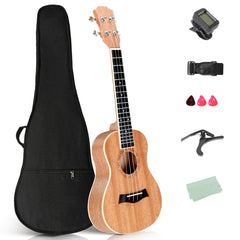 Ukscs 23in mahogany body rosewood fingerboard ukulele, cotton bag, capo, strap, picks*3, wrench tool