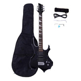 Ukscs Novice Flame Shaped Electric Guitar HSH Pickup Bag Strap Paddle Rocker Cable Wrench Tool Black