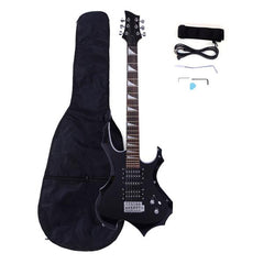 Ukscs Novice Flame Shaped Electric Guitar HSH Pickup Bag Strap Paddle Rocker Cable Wrench Tool Black