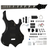 Ukscs 6 String Flame Shaped Style HSH Electric Guitar Kits with Mahogany Body, Maple Neck and Accessories Black