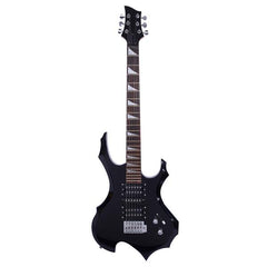 Ukscs Novice Flame Shaped Electric Guitar HSH Pickup Bag Strap Paddle Rocker Cable Wrench Tool Black