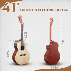 Ukscs 41-inch Willow panel guitar with matte binding, comes with a 15W amplifier, bag, tuner, strings and other accessories, natural wood color.