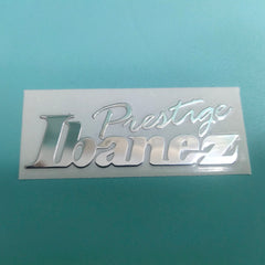 Guitar Head Silver Logo Metal Label UV Adhesive Tear off Film Leave Words - Ibanez