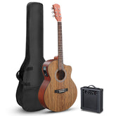 Ukscs 41-inch walnut top acoustic guitar with matte binding, comes with a 15W amplifier, bag, tuner, strings and other accessories, natural wood color.