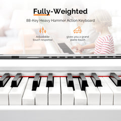 Ozici 88 Keys Full Weighted Keyboards Digital Piano with Furniture Stand, Power Adapter, Triple Pedals, Headphone, for All Experience Levels White