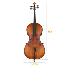 Ozici Full Side 4/4 Matte Natural Color Spruce Panel Cello with Bag Bow Rosin Bridge Strings