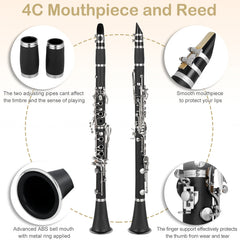 Glarry 17 Keys Flat B Black Clarinet with Two Mouthpieces Connector