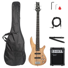 Glarry GIB 5 String Electric Bass Guitar SS Pick-up w/20W Amplifier - Burlywood