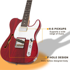 Glarry GTL Semi-Hollow Electric Guitar Wine Red