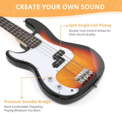 Glarry GP Left Handed Electric Bass Guitar Cord Wrench Tool - Sunset