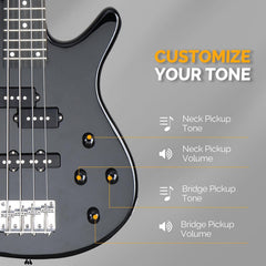 Glarry GIB 4 String Full Size Bass Guitar SS pickups - Black