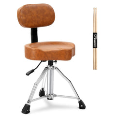 Adjustable Drum Throne Set Heavy Duty with Drum Sticks - Brown