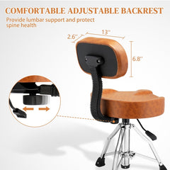 Adjustable Drum Throne Set Heavy Duty with Drum Sticks - Brown