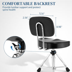 Adjustable Drum Throne Set Heavy Duty Butt Shape with Drum Sticks - Black