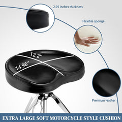 Adjustable Drum Throne Set Heavy Duty Butt Shape with Drum Sticks - Black