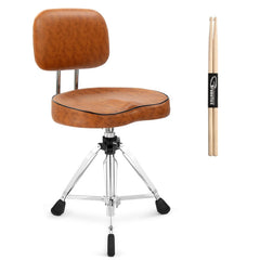 Adjustable Drum Throne Set Heavy Duty Butt Shape with Drum Sticks - Brown