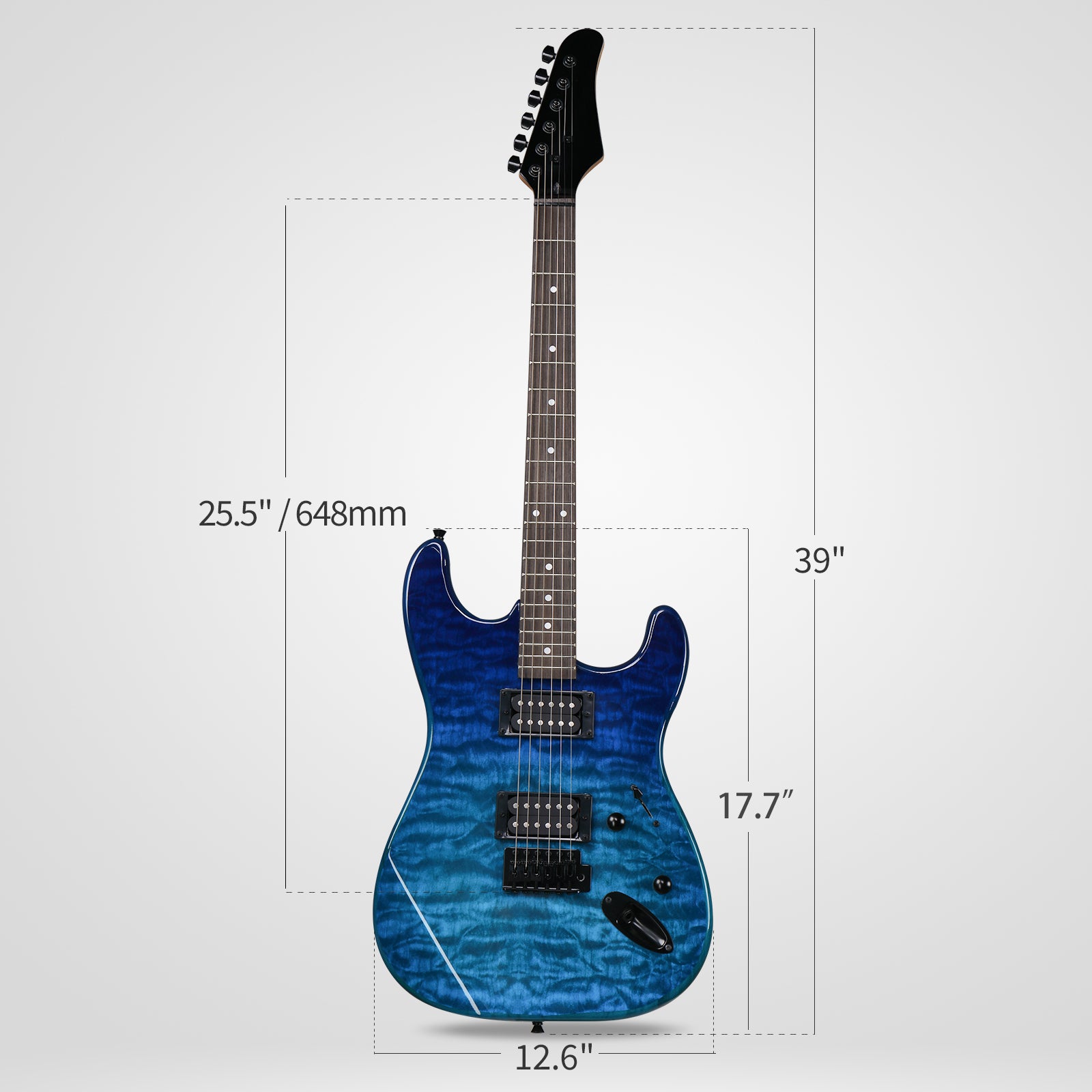 Ozici 39in Electric Guitar H-H Pickups Trans Blue suit for Heavier Rock