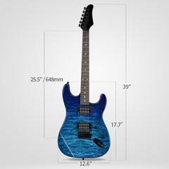 Ozici 39in Electric Guitar H-H Pickups Trans Blue suit for Heavier Rock