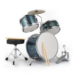 Ozici 14"x10" 3-Pieces Junior Kids Drum Set Kit Pedal Drum Stick Wrench Drum Stool Sky Blue