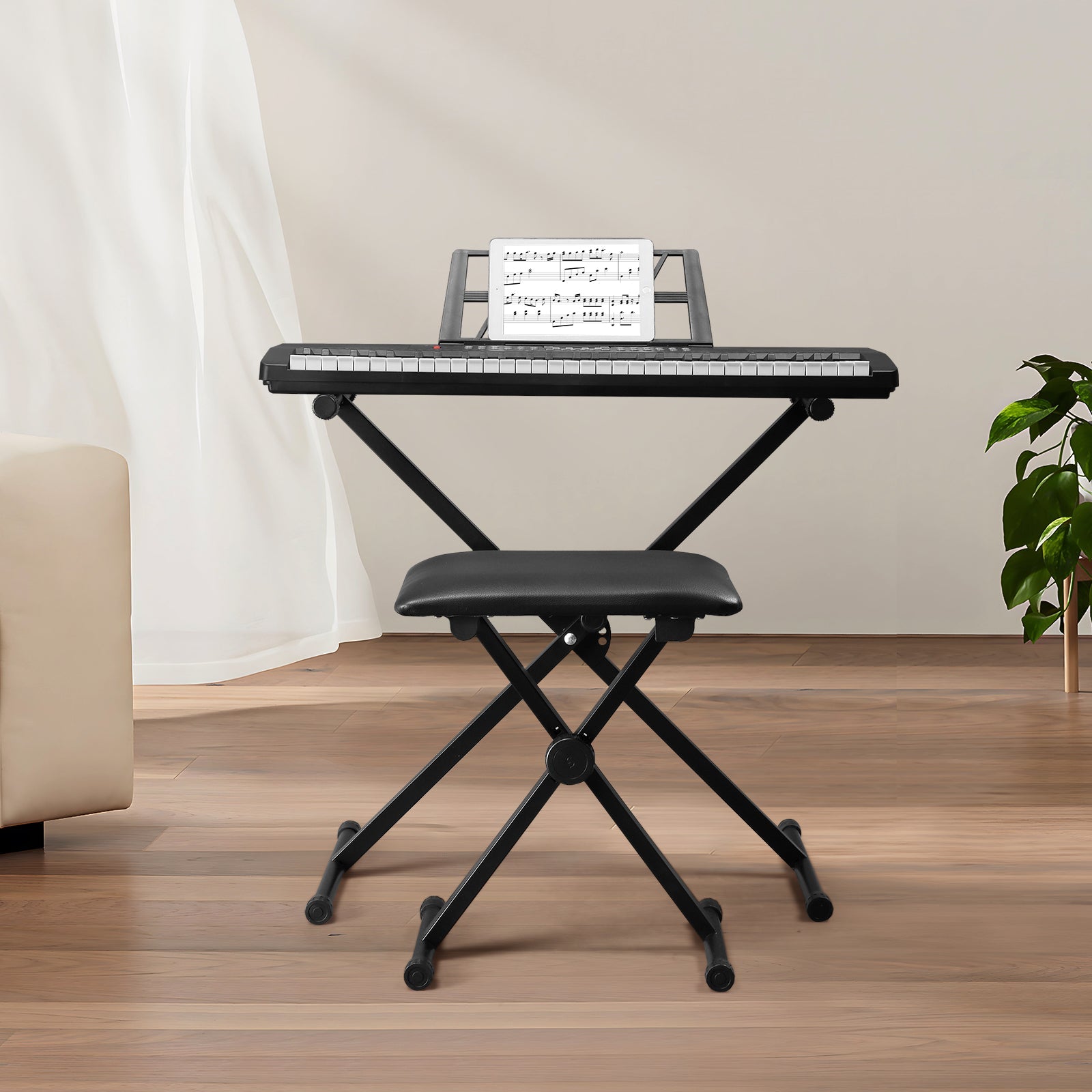 Ozici GEP-203 61 Key Keyboard with Piano Stand, Piano Bench, Built In Speakers, Headphone, Microphone, Music Rest, LED Screen