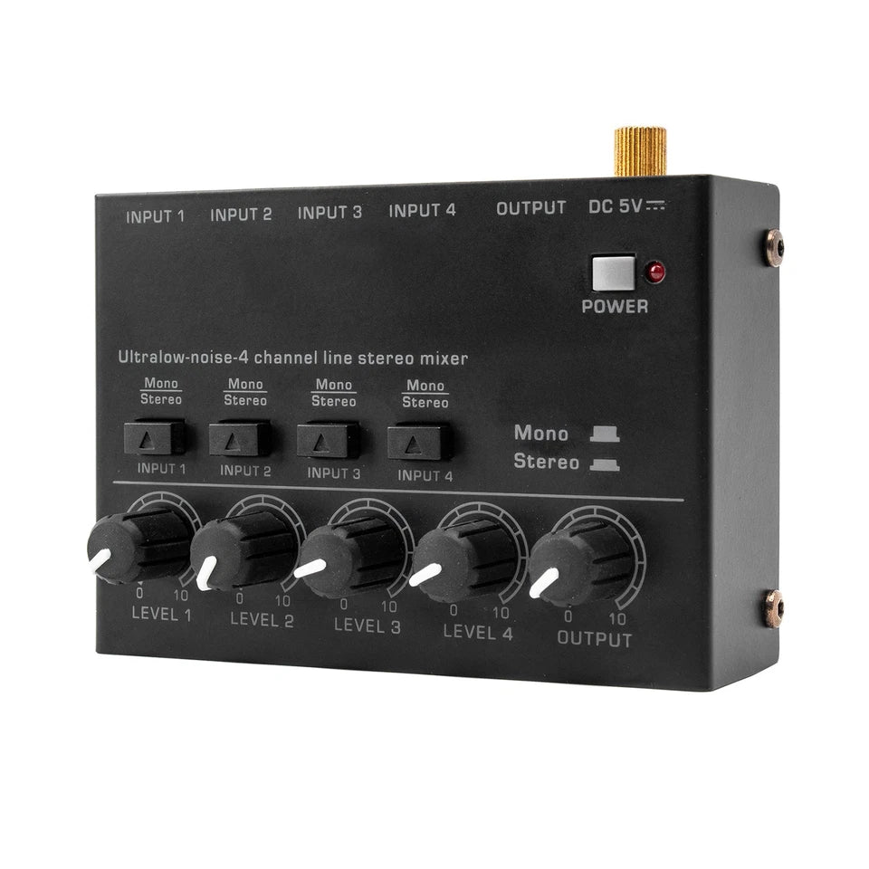 Ultra Low Noise 4 Channel Line Stereo Mixer 4 Input 1 Output DC 5V