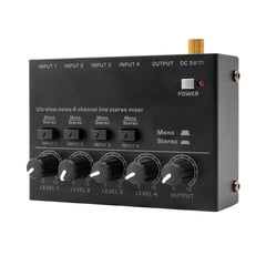 Ultra Low Noise 4 Channel Line Stereo Mixer 4 Input 1 Output DC 5V