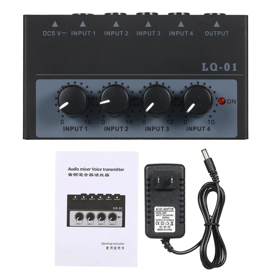 Ultra Low Noise 4 Channel Mixer 4 Input 1 Output DC 5V Portable Mini Audio
