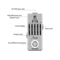 Rowin 5-Band EQ Pedal Electric Guitar Equalizer Effects Pedal True Bypass Metal