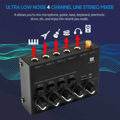 Ultra Low Noise 4 Channel Line Stereo Mixer 4 Input 1 Output DC 5V