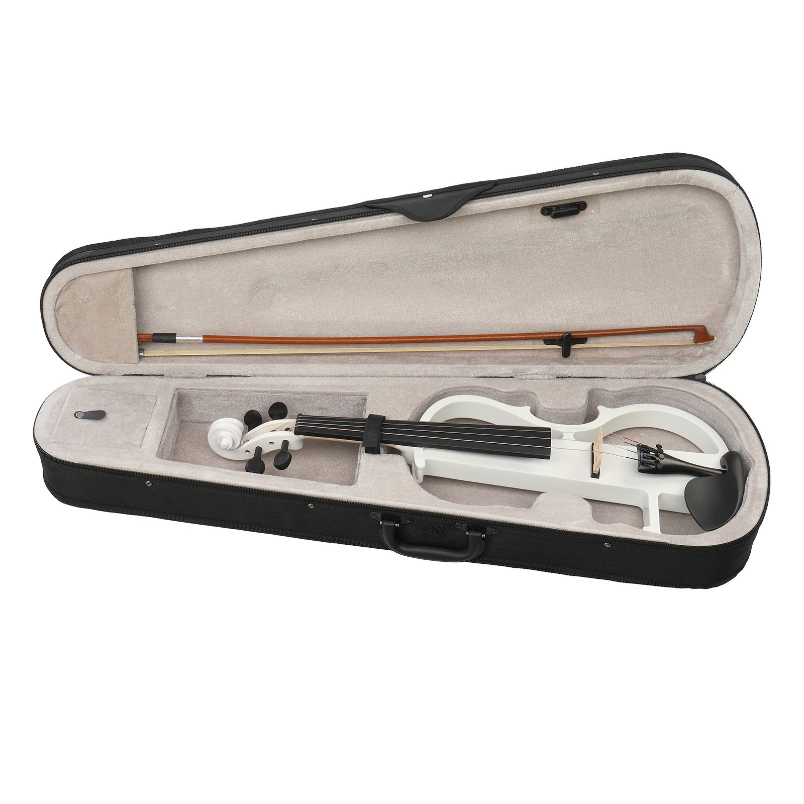 Ozici Full Size 4/4 Bunnel Edge Electric Silent Violin with Case Bow Rosin Headphone Connecting Line - White