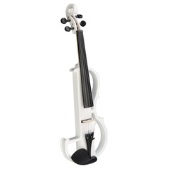 Ozici Full Size 4/4 Bunnel Edge Electric Silent Violin with Case Bow Rosin Headphone Connecting Line - White