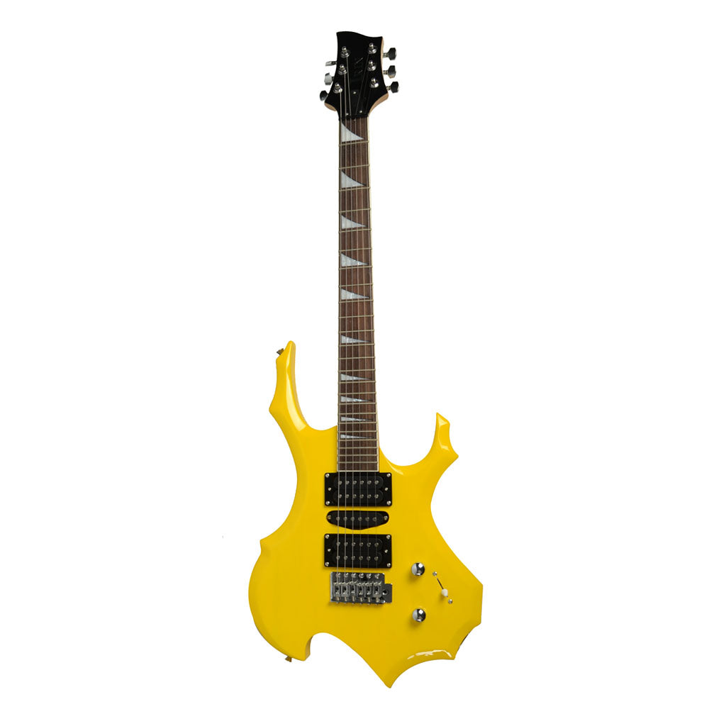 Ozici Novice Flame Shaped Electric Guitar HSH Pickup Bag Strap Paddle Rocker Cable Wrench Tool Yellow