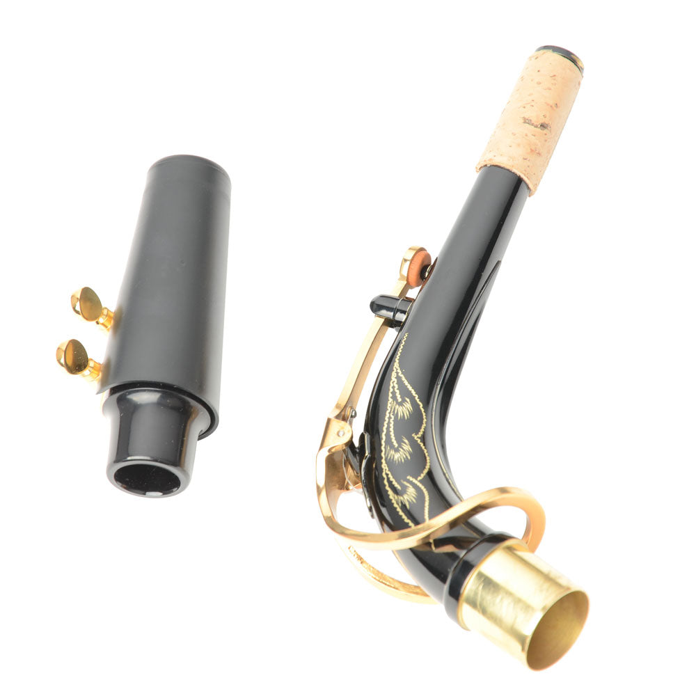 Ozici Be Brass Carving Pattern Pearl White Shell Button Saxophone with Strap - Black