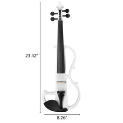 Ozici Full Size 4/4 Bunnel Edge Electric Silent Violin with Case Bow Rosin Headphone Connecting Line - White