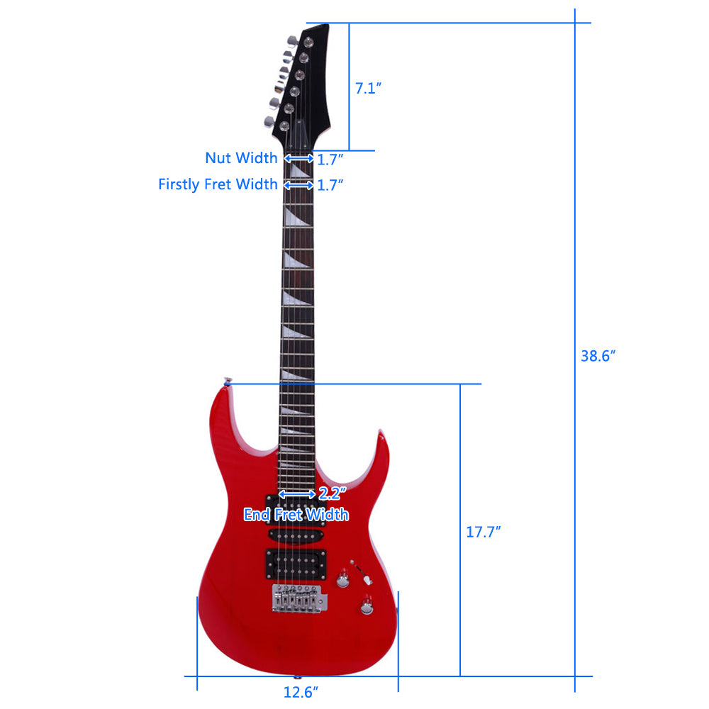 Ozici Novice Entry Level 170 Electric Guitar HSH Pickup Bag Strap Paddle Rocker Cable Wrench Tool Red
