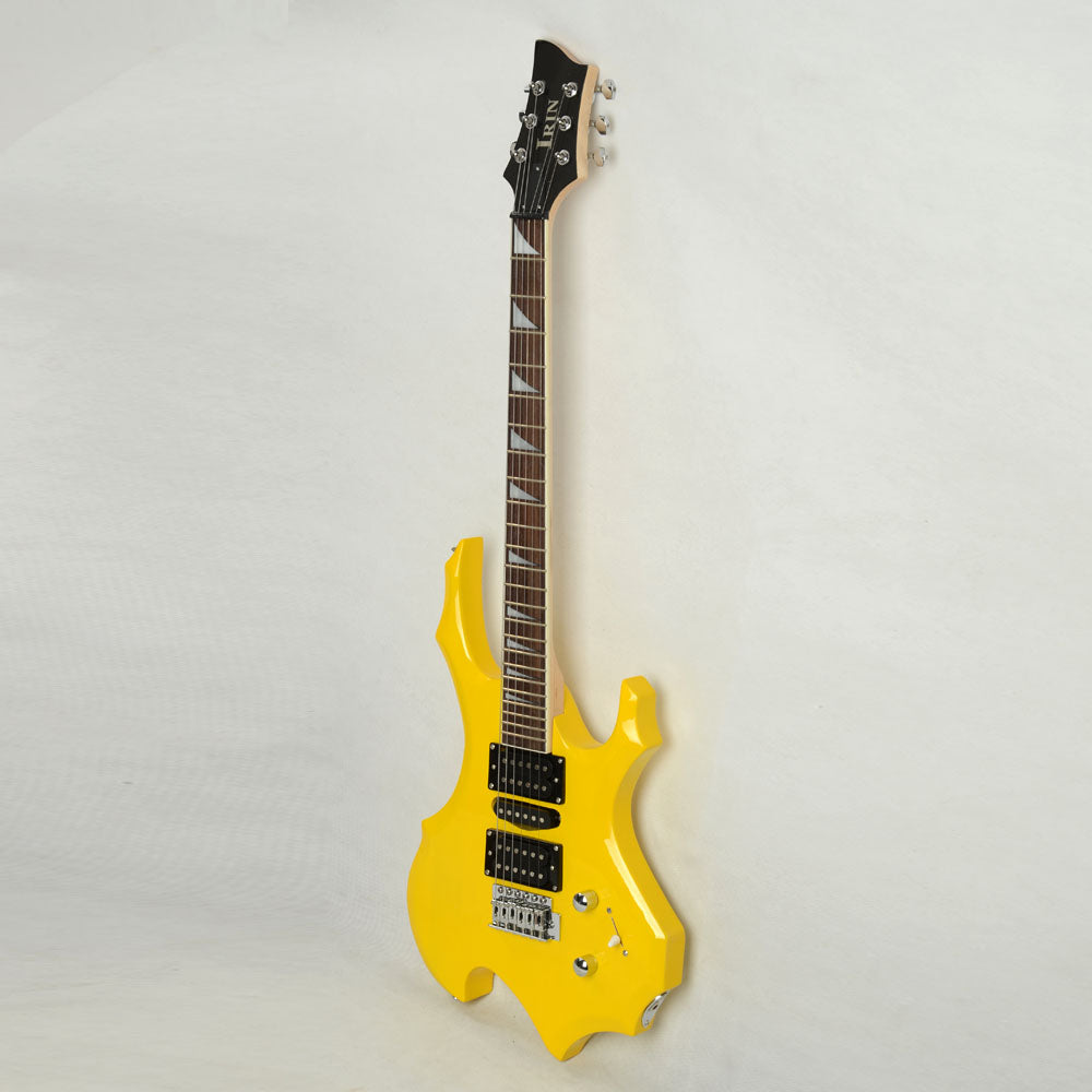 Ozici Novice Flame Shaped Electric Guitar HSH Pickup Bag Strap Paddle Rocker Cable Wrench Tool Yellow